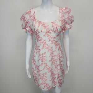 Shareen Collections Floral Puff Sleeve Dress Size 8 Red V-neck Cottage Milkmaid